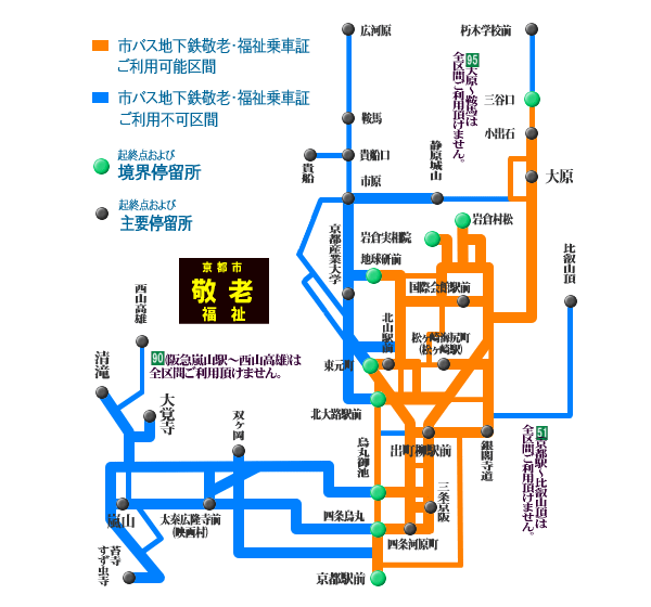 敬老・福祉乗車証所持者の無賃運送　路線図